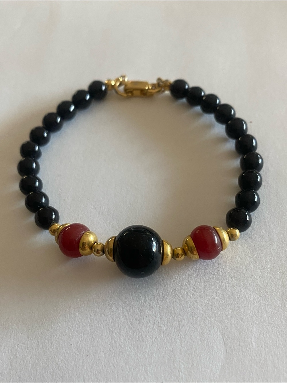 Gold Accent Black and Red Beaded Bracelet - Women Jewelry